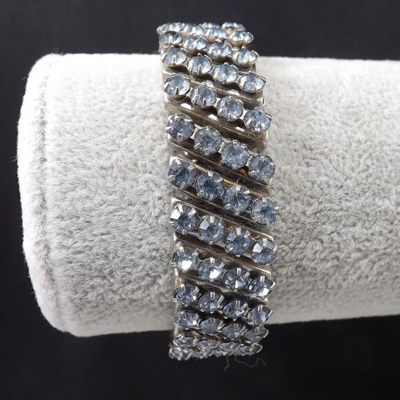 Vintage Light Blue Rhinestone Bracelet, Expansion Style, 1950s - Picture 2 of 10
